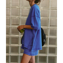 Two Piece Outfits for Women Lounge Sets Button Down Top and Shorts Set Over-sized Shirts