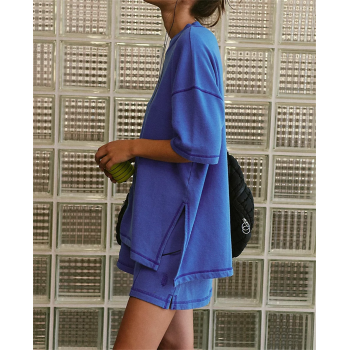 Two Piece Outfits for Women Lounge Sets Button Down Top and Shorts Set Over-sized Shirts