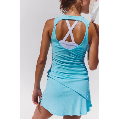 Custom Women's Tennis Dress with Built-in Shorts | Ribbed Activewear for Sports Brands | OEM Manufacturing of High-Quality Tennis Apparel with Performance Features