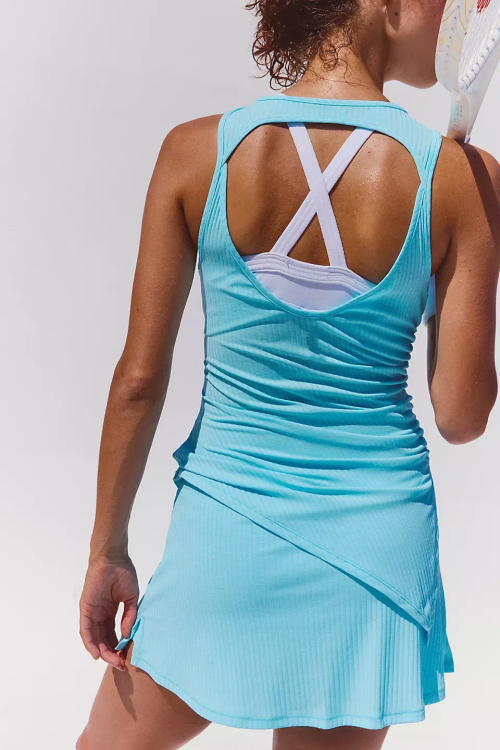 Custom Women's Tennis Dress with Built-in Shorts | Ribbed Activewear for Sports Brands | OEM Manufacturing of High-Quality Tennis Apparel with Performance Features