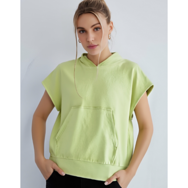 OEM Women's Short Sleeve Cropped Hoodies - Relaxed Fit Hooded Sweatshirts for Custom Activewear Manufacturers -