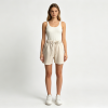 Women Casual Drawstring Sweat Shorts Solid Beige Elastic High Waist Loose Wide Soft Blend Athletic