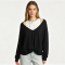 V Neck Cutout Twist Front Cover up Tops Soft Rayon Jersey Loose Casual Hollow Shoulder Knit Blouse