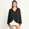 V Neck Cutout Twist Front Cover up Tops Soft Rayon Jersey Loose Casual Hollow Shoulder Knit Blouse
