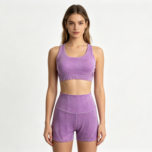 Womens Solid Vintage Wash Breathable 2 Piece Workout Set Racerback High Waist Soft Stretch Yoga