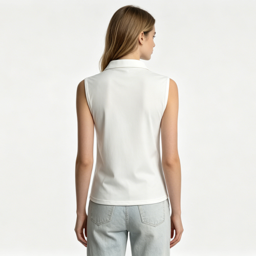 Ladies White Sleeveless Polo Vest Quick Dry Stretch Collared Tank Top Women Sleeveless Polo Shirt