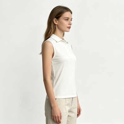 Ladies White Sleeveless Polo Vest Quick Dry Stretch Collared Tank Top Women Sleeveless Polo Shirt