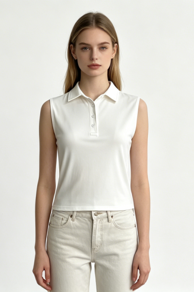 Ladies White Sleeveless Polo Vest Quick Dry Stretch Collared Tank Top Women Sleeveless Polo Shirt