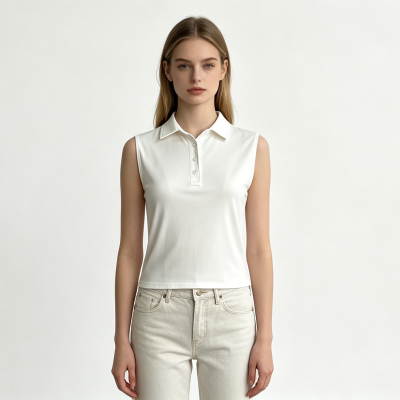 Ladies White Sleeveless Polo Vest Quick Dry Stretch Collared Tank Top Women Sleeveless Polo Shirt