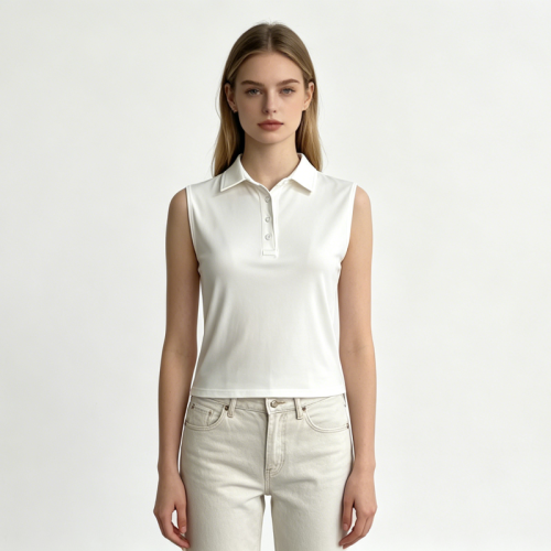 Ladies White Sleeveless Polo Vest Quick Dry Stretch Collared Tank Top Women Sleeveless Polo Shirt