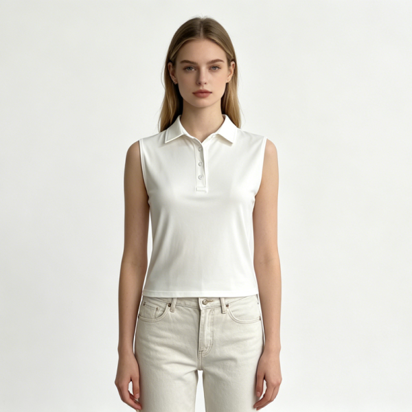 Ladies White Sleeveless Polo Vest Quick Dry Stretch Collared Tank Top Women Sleeveless Polo Shirt