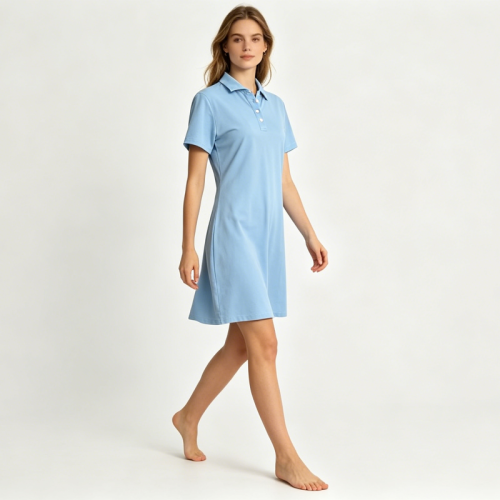Women Short Sleeve Polo Dress Breathable Fabric Golf Tennis Sports Dress Casual Loose Mini Dress