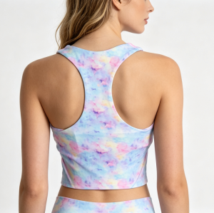 Custom Cloud Tie Dye Racerback Crop Tank Tops Ladies High Neck Sleeveless Gym Fitness Cropped Vest