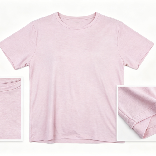 Women Heather Pink Crew Neck Short Sleeve Loose Blend Basic Casual T Shirt Daily Soft