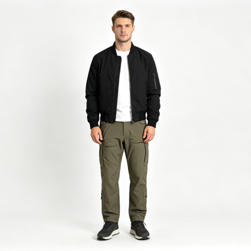 Men Stretch Cargo Pants Adjustable Waist Multi Zipper Pockets Outdoor Hiking Tactical Trousers