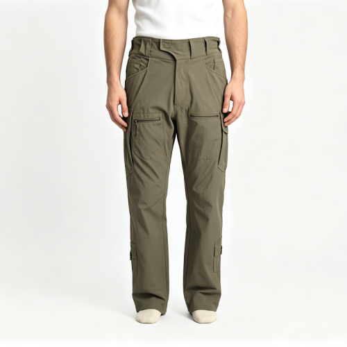 Men Stretch Cargo Pants Adjustable Waist Multi Zipper Pockets Outdoor Hiking Tactical Trousers