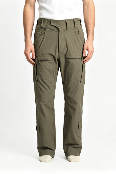 Men Stretch Cargo Pants Adjustable Waist Multi Zipper Pockets Outdoor Hiking Tactical Trousers