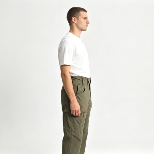 Men Stretch Cargo Pants Adjustable Waist Multi Zipper Pockets Outdoor Hiking Tactical Trousers