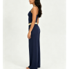 Women Yoga Set Halter Layered Camisole Crop Top Contrast Stripe Waistband Wide Leg Loose Pants