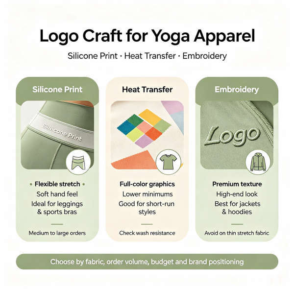 Logo Options for Yoga Apparel: Silicone Print, Heat Transfer and Embroidery Use Cases