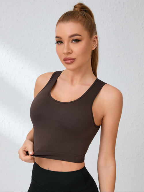 Women Hollow Crisscross Back Sports Tank Top Breathable Sleeveless Crop Workout Vest