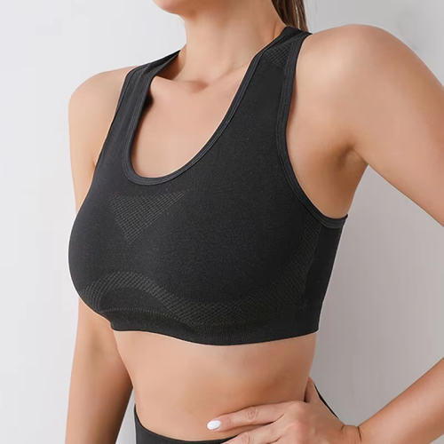 Women Seamless Marled Push Up Sports Bra, Breathable Racerback Workout Crop Top, Shockproof Gym Running Yoga Fitness Underwear