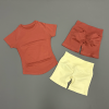 Women Seamless Yoga Workout 2‑Piece Set Short Sleeve Top & Sports Shorts