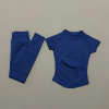 Women 2 Piece Yoga Workout Set, Round Neck Short Sleeve Top & High Waist Leggings Breathable Gym Sportswear