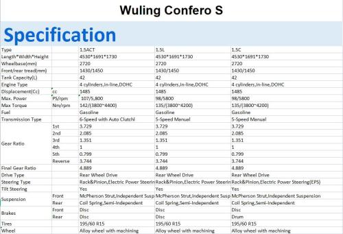 Wuling Confero S CHINA used car gas saving cars