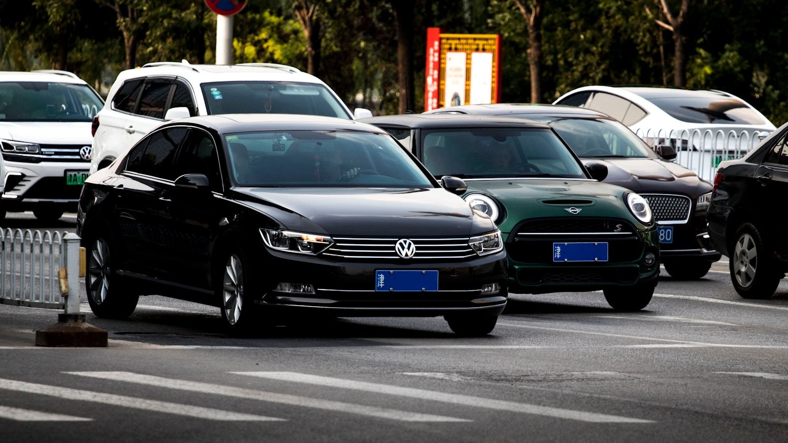 Row of used vehicles prepared for export inspection