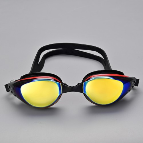 Adult Swimming Goggles, Anti-fog and UV Protection PC Lens with Mirror Adjustable Button Comfortable and Durable