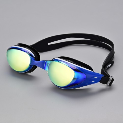 Adult Swimming Goggles, Anti-fog and UV Protection PC Lens with Mirror Adjustable Button Comfortable and Durable