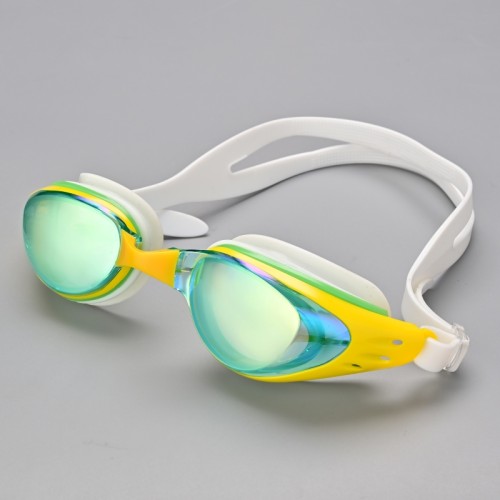 Adult Swimming Goggles, Anti-fog and UV Protection PC Lens with Mirror Adjustable Button Comfortable and Durable