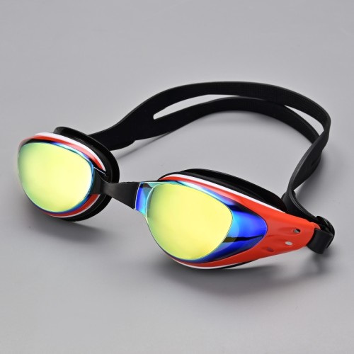 Adult Swimming Goggles, Anti-fog and UV Protection PC Lens with Mirror Adjustable Button Comfortable and Durable