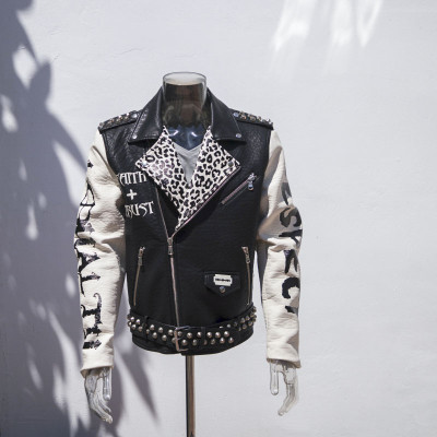 Custom Faux Leather Jacket Men | Leopard Letterman Tech Print | Faux Leather Moto Jacket