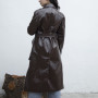 Abrigo de cuero vegano largo para mujer a la moda|Fabricante de abrigo de cuero vegano de diseño personalizado