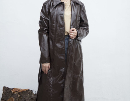 Fashional Damen Langer Veganer Ledermantel | Kundenspezifischer Hersteller von Veganen Ledermänteln
