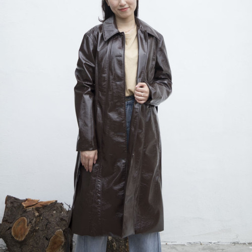 Fashional Women Long Vegan Leather Coat|Custom Design Vegan leather Coat Manufacturer