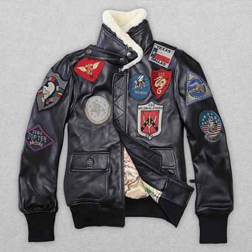 Custom Aviator Leather Jacket | Embroidered Patches | Vintage Aviator Jacket For Woman