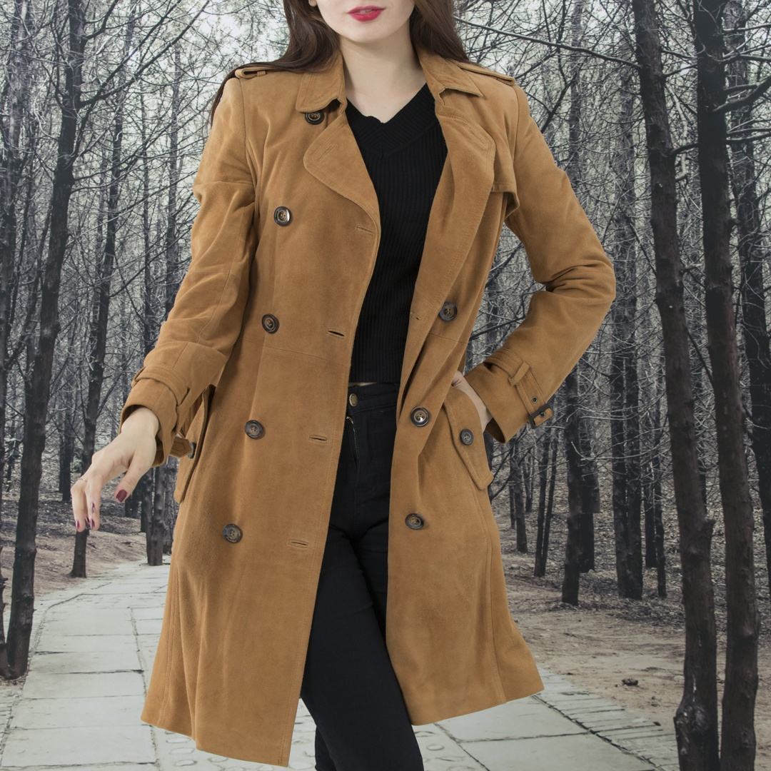 brown suede trench coat