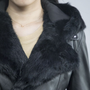 Vestes à capuche en cuir pour femmes personnalisées | Veste Coupe-Vent Capuche Et Col En Fourrure De Lapin Pour Femme