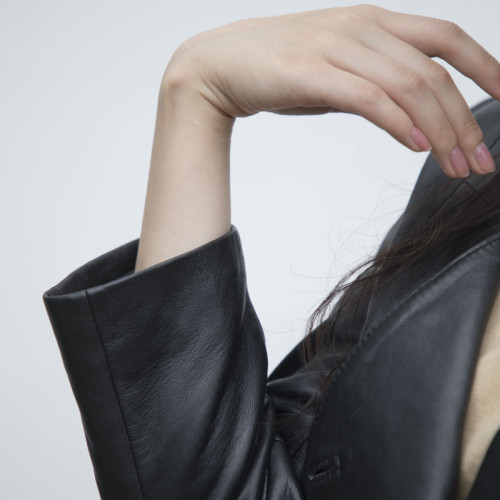 Hot Selling Short Women's Black Leather Blazer|With Real Leather|Cropped Women's Leather Blazer