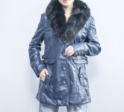 Neues Design Winter Lederjacke | Pelzkragen Langer Trenchcoat | Rindsleder Winter Lederjacke Damen