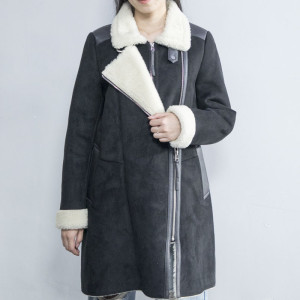 Manteau en mélange de laine de haute qualité | Veste de fourrure en cuir de mouton double face à la mode pour femme