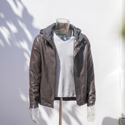 2022 Winter Custom Black Leather Jacket with Hood |Hot-sales Fashion Hooded Jacket Manufacturer