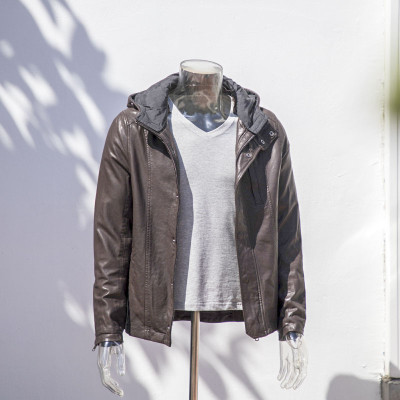 2022 Winter Custom Black Leather Jacket with Hood |Hot-sales Fashion Hooded Jacket Manufacturer