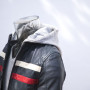 2022 Fall Custom Men's Blue Leather Jacket with Hood|Hot-sales Fashion Hooded Jacket Manufacturer