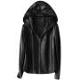 Chaqueta de cuero genuino para mujer personalizada 2022 con capucha Casual|Abrigo de cuero Real negro para mujer