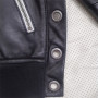 Veste en cuir aviateur noir brodé OEM | Veste en cuir de moto de grande taille à glissière à la mode