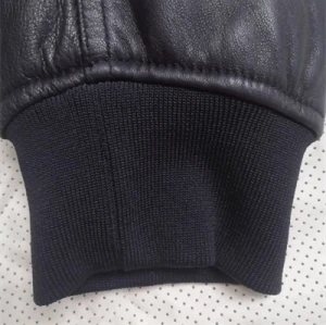 Chaqueta de cuero de aviador negra con bordado OEM | Chaqueta de cuero de moto de talla grande con cremallera de moda